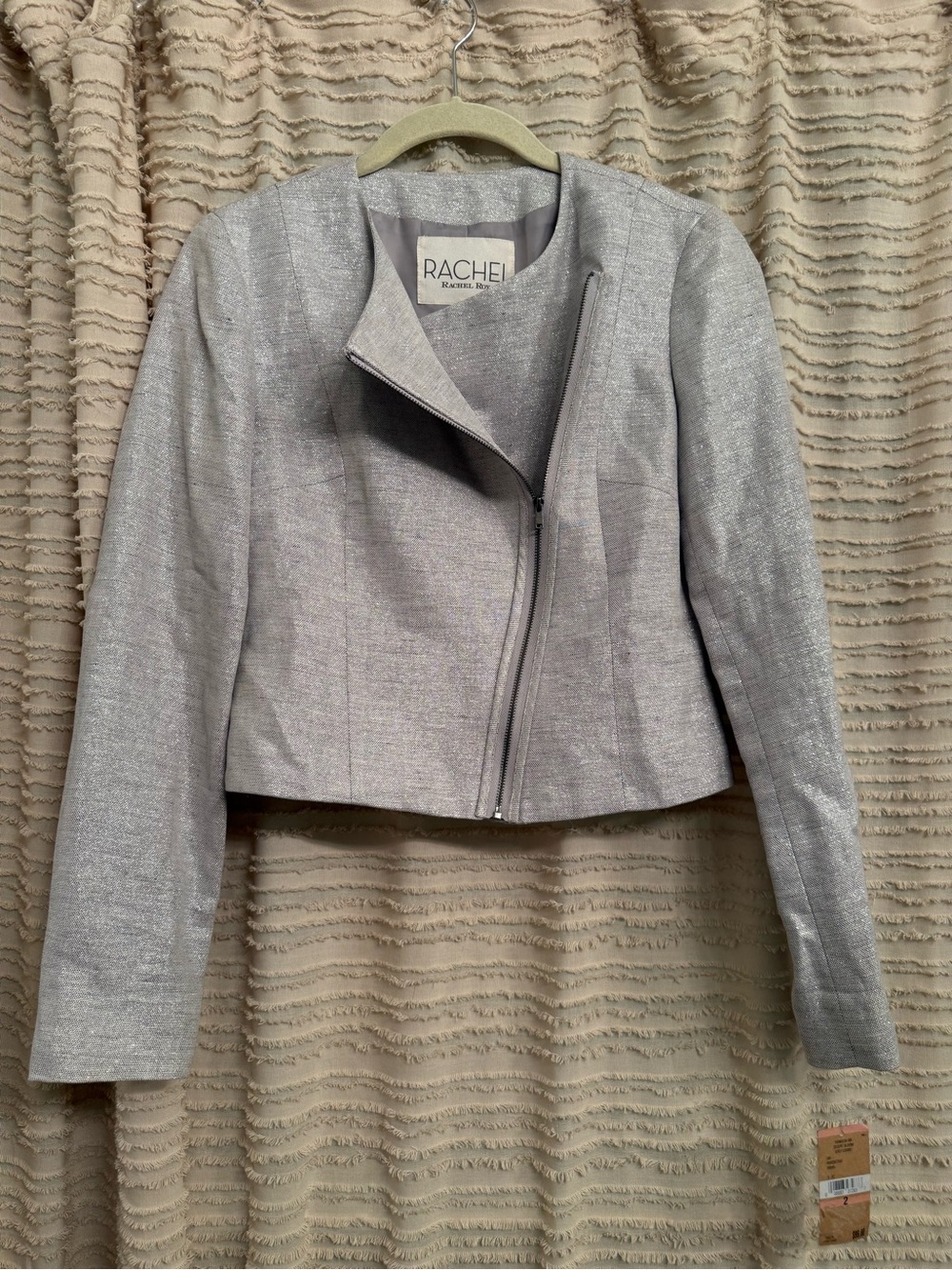 Rachel Silver Metallic Cropped Zip Blazer